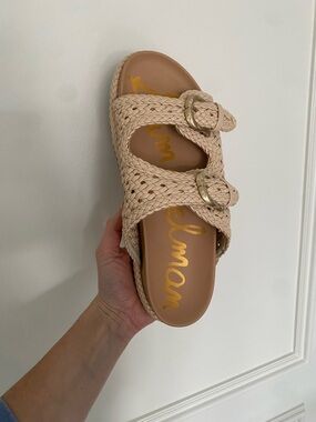 Sam Edelman Braided Double-Buckle Slide Sandal in Beige